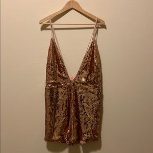 Talia Rose Gold Sequin Plunge Romper
